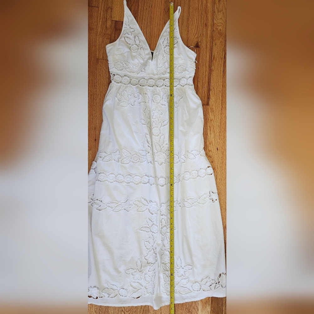 Anthropologie Vineet Bahl Sleeveless V-Neck Floral Embroidery Midi White Size S - Picture 9 of 13